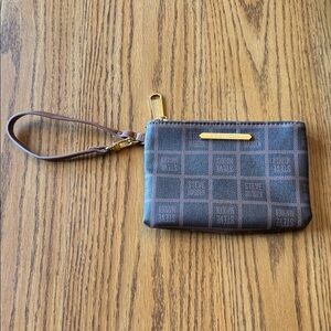 Steve Madden Brown Check Wristlet Pouch with Gold Accent